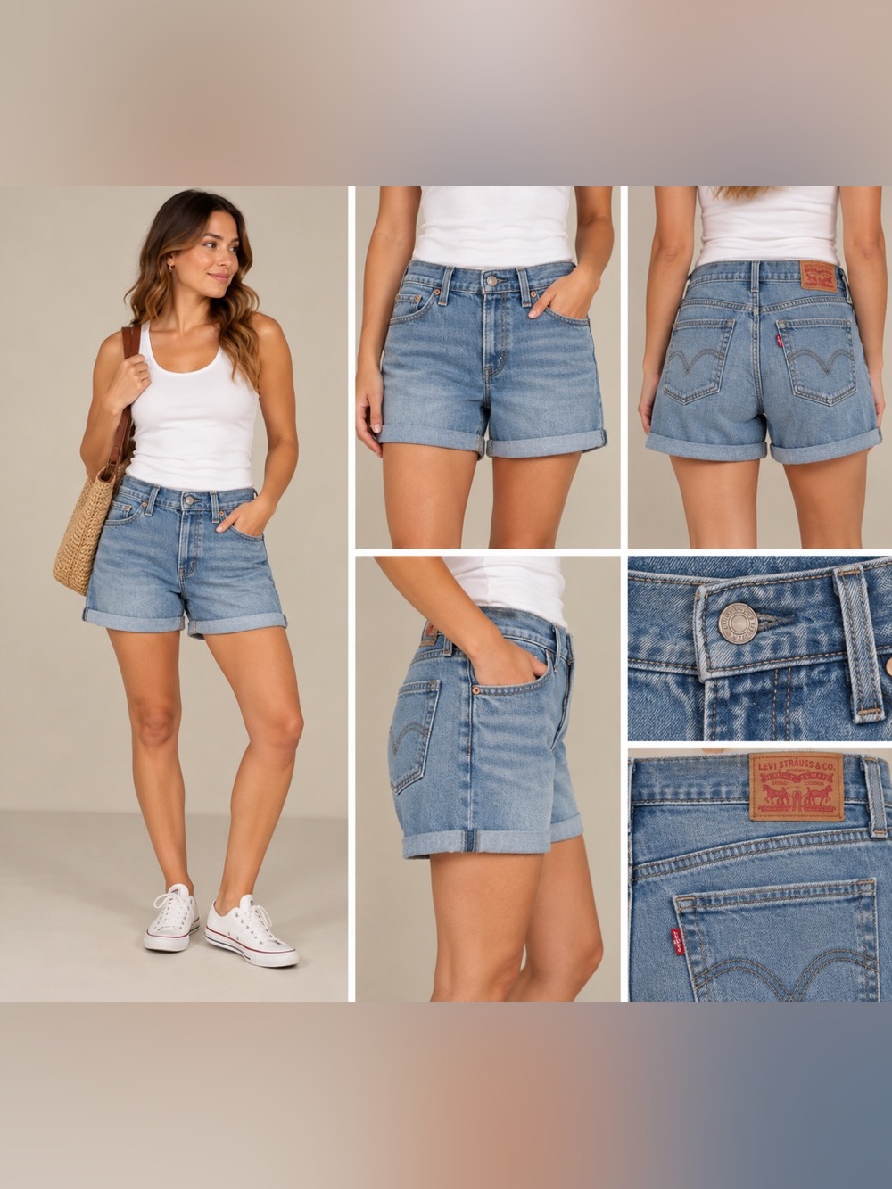Levi’s Light Wash Denim Mid Length Cuffed Shorts Size 29